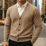 Bruce - Men's V Neck Button Front Knit Cardigan - Camel