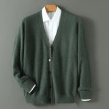 Bruce - Men's V Neck Button Front Knit Cardigan - Green