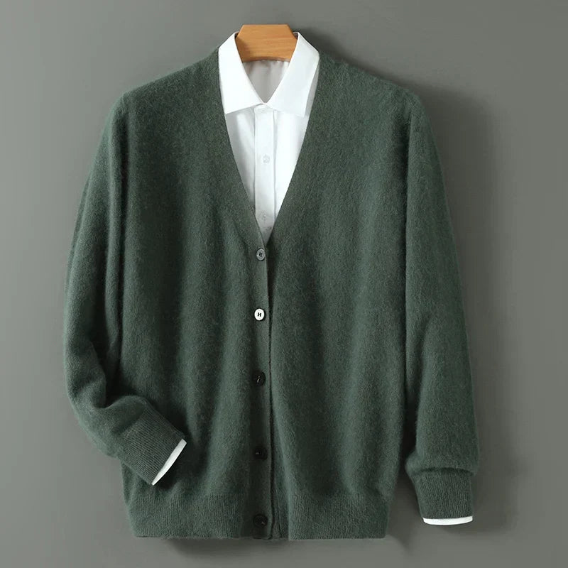 Bruce - Men's V Neck Button Front Knit Cardigan - Green