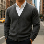 Bruce - Men's V Neck Button Front Knit Cardigan - Gray