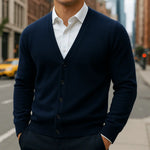 Bruce - Men's V Neck Button Front Knit Cardigan - Dark Blue