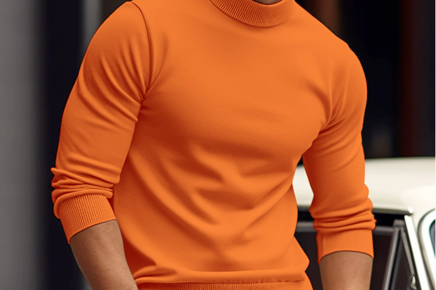 Bryce - Men's Ribbed-Trim Crew Neck Everyday Sweater - Orange
