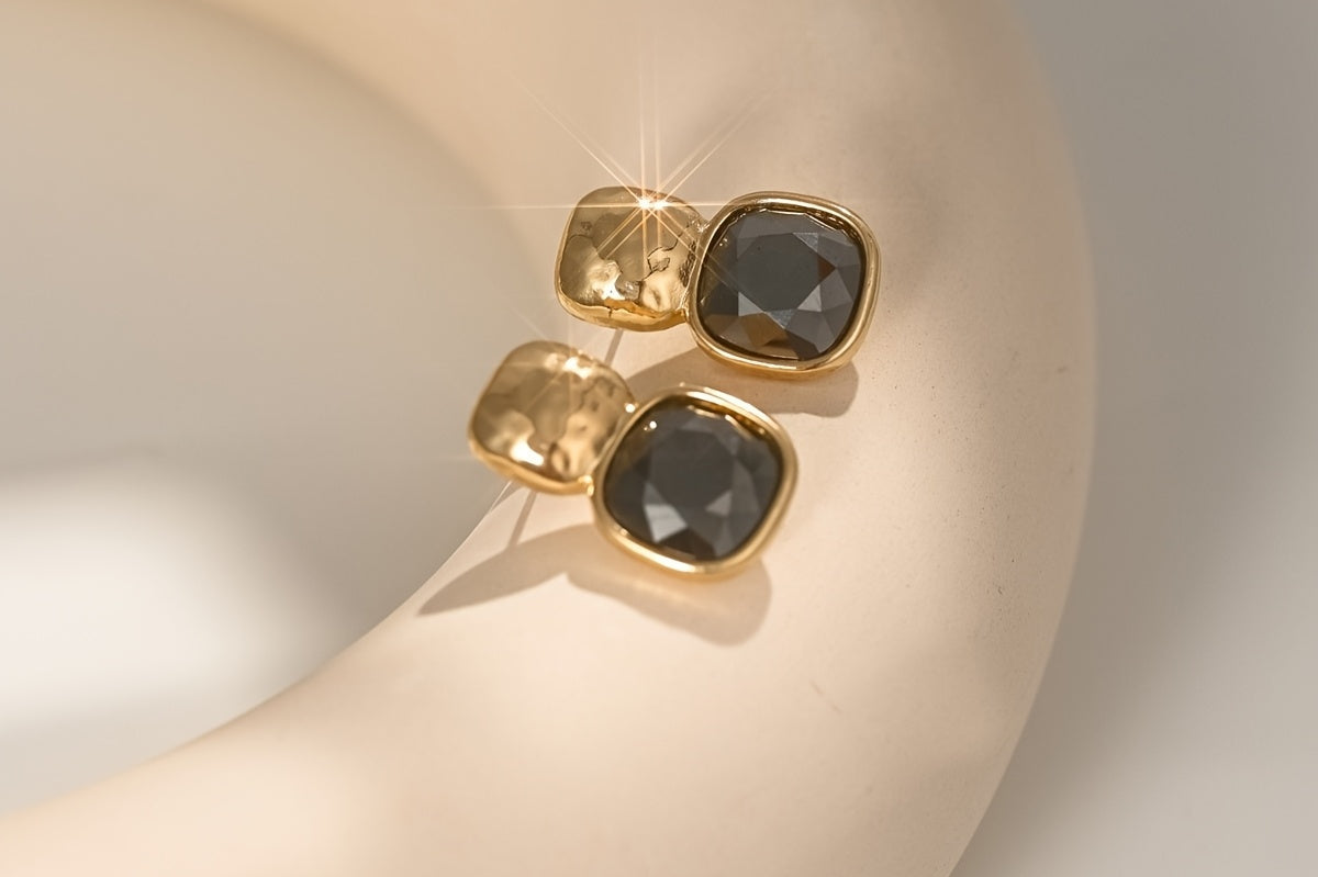 Women's Geometric Square Drop Earrings | Gold-Tone Statement Jelly Earrings