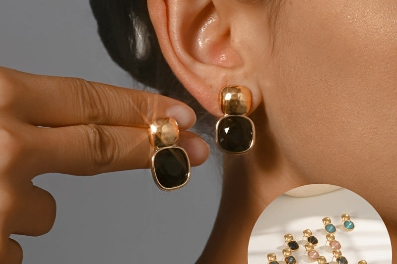 Women's Geometric Square Drop Earrings | Gold-Tone Statement Jelly Earrings