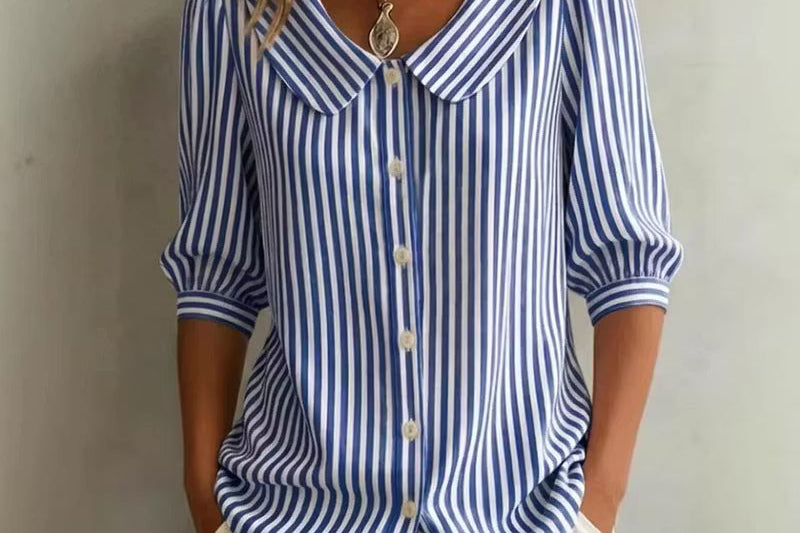 Women's Striped Button-Up Shirt | Versatile Long-Sleeve Everyday Shirt