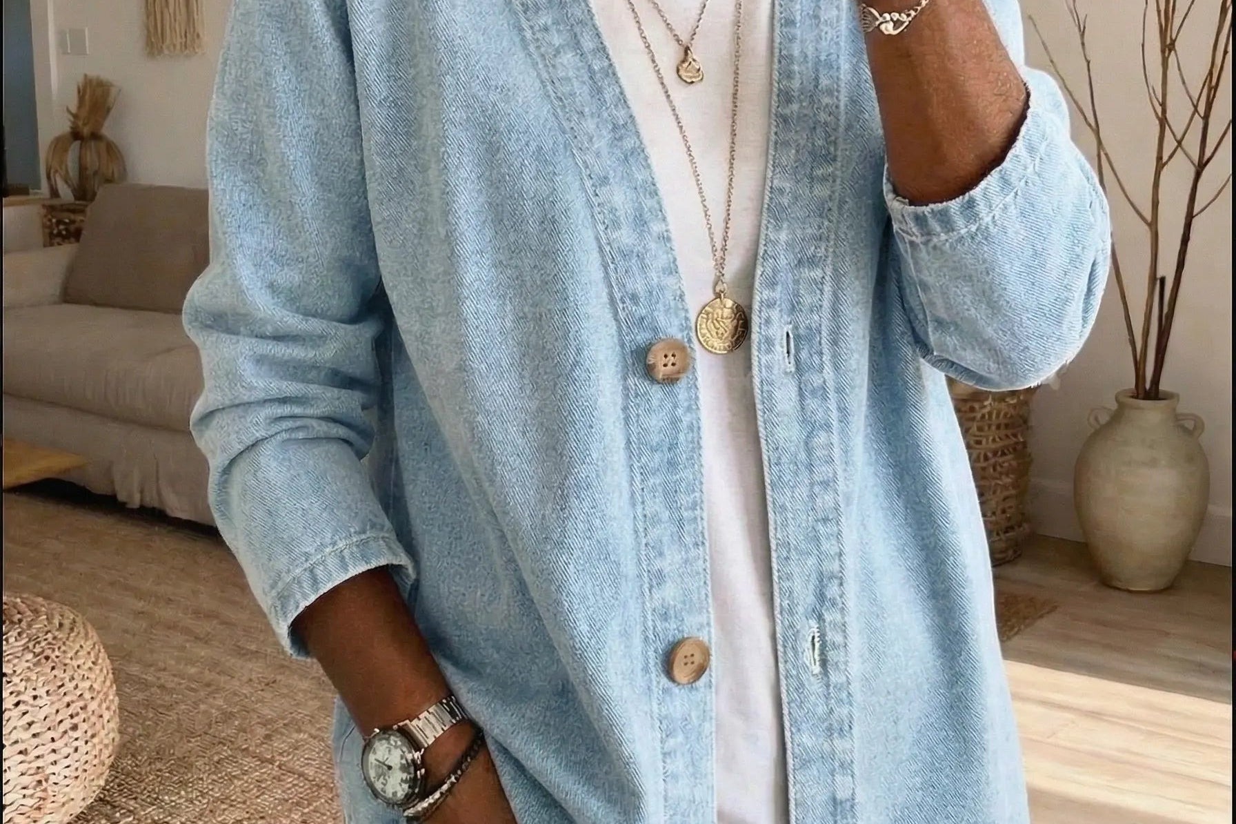 Billie - Women's Longline Denim Button Coat