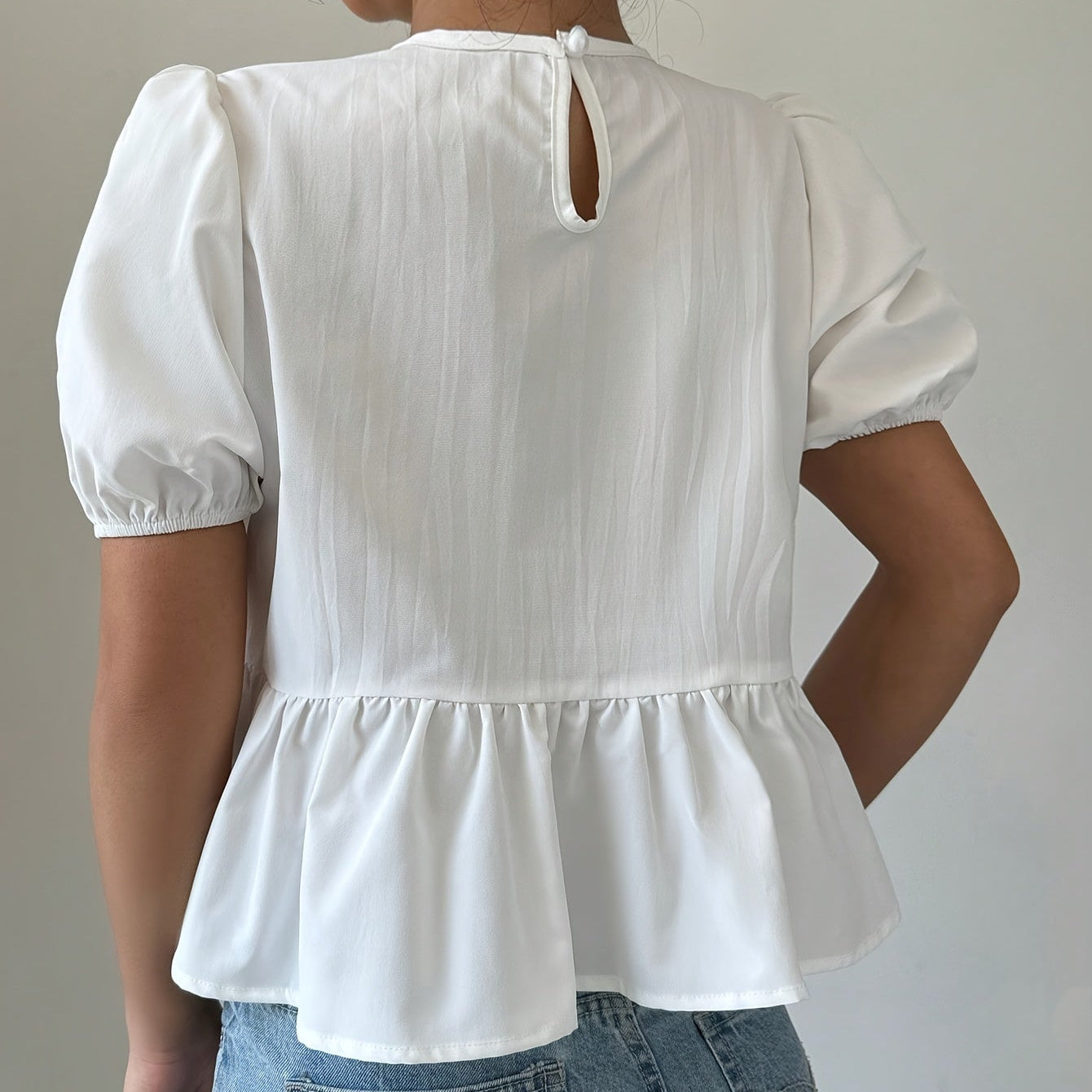 Puff Sleeve Peplum Bow Blouse side