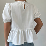 Puff Sleeve Peplum Bow Blouse side