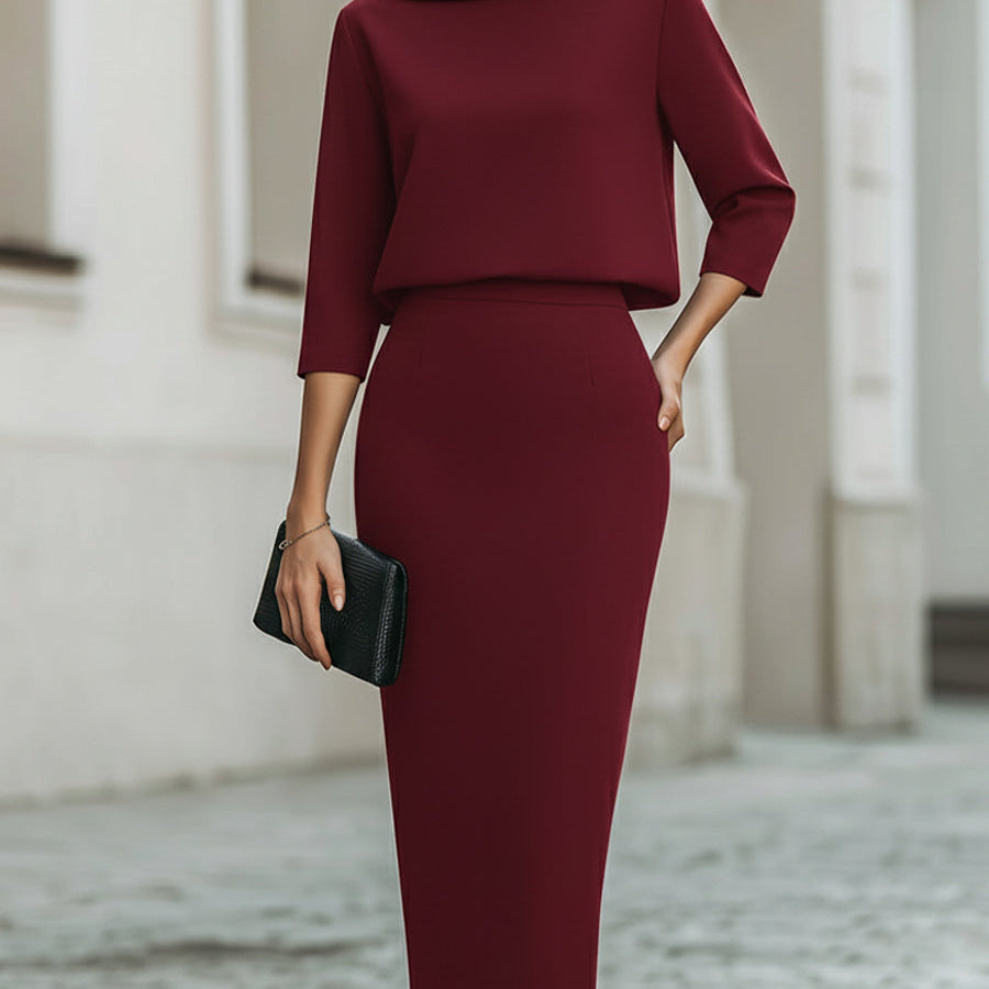 Women's Cropped Top and Midi Skirt Two-Piece Set | Elegant Boat Neck Matching Set