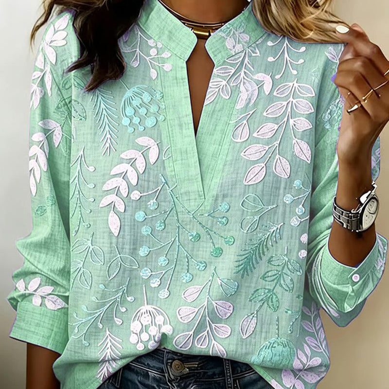 Women's Soft-Touch Blouse Pastel Floral V-Neck