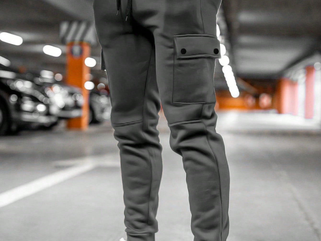 Calder - Men's Cargo Jogger Trousers with Drawstring Waist - Gray