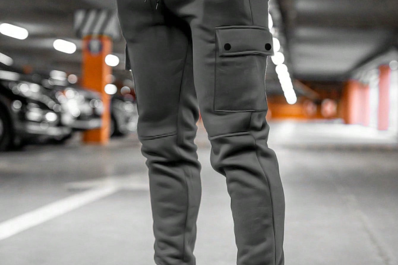 Calder - Men's Cargo Jogger Trousers with Drawstring Waist - Gray