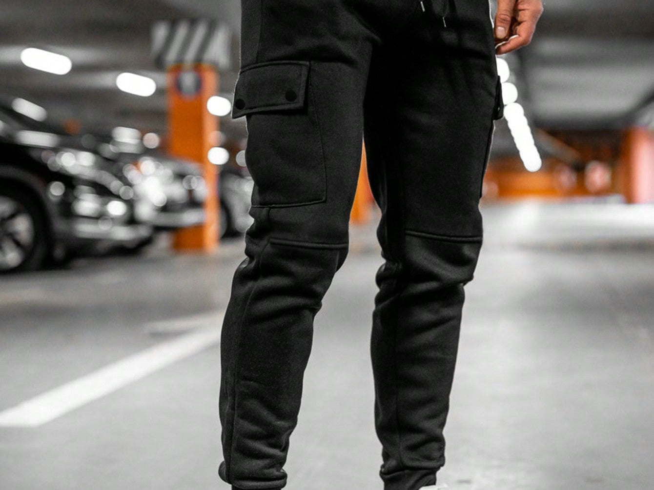Calder - Men's Cargo Jogger Trousers with Drawstring Waist - Black
