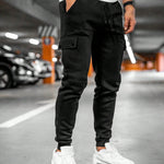 Calder - Men's Cargo Jogger Trousers with Drawstring Waist - Black