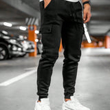 Calder - Men's Cargo Jogger Trousers with Drawstring Waist - Black