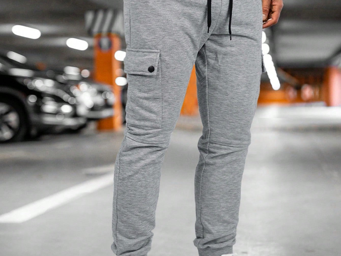 Calder - Men's Cargo Jogger Trousers with Drawstring Waist - Light Gray