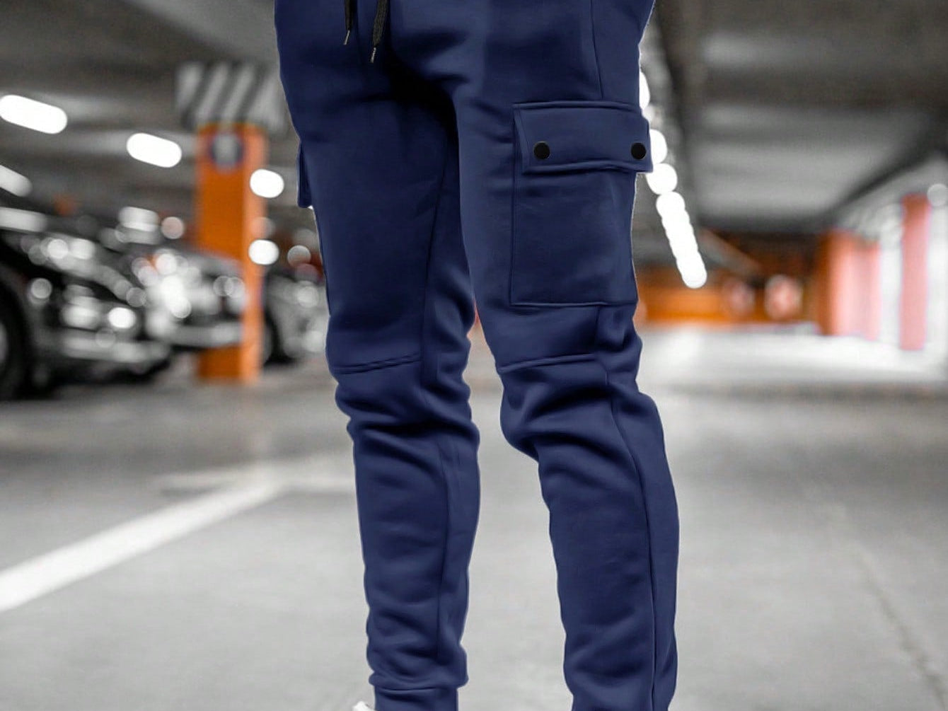 Calder - Men's Cargo Jogger Trousers with Drawstring Waist - Navy Blue