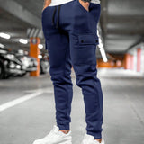 Calder - Men's Cargo Jogger Trousers with Drawstring Waist - Navy Blue