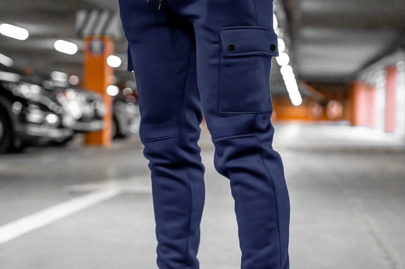 Calder - Men's Cargo Jogger Trousers with Drawstring Waist - Navy Blue