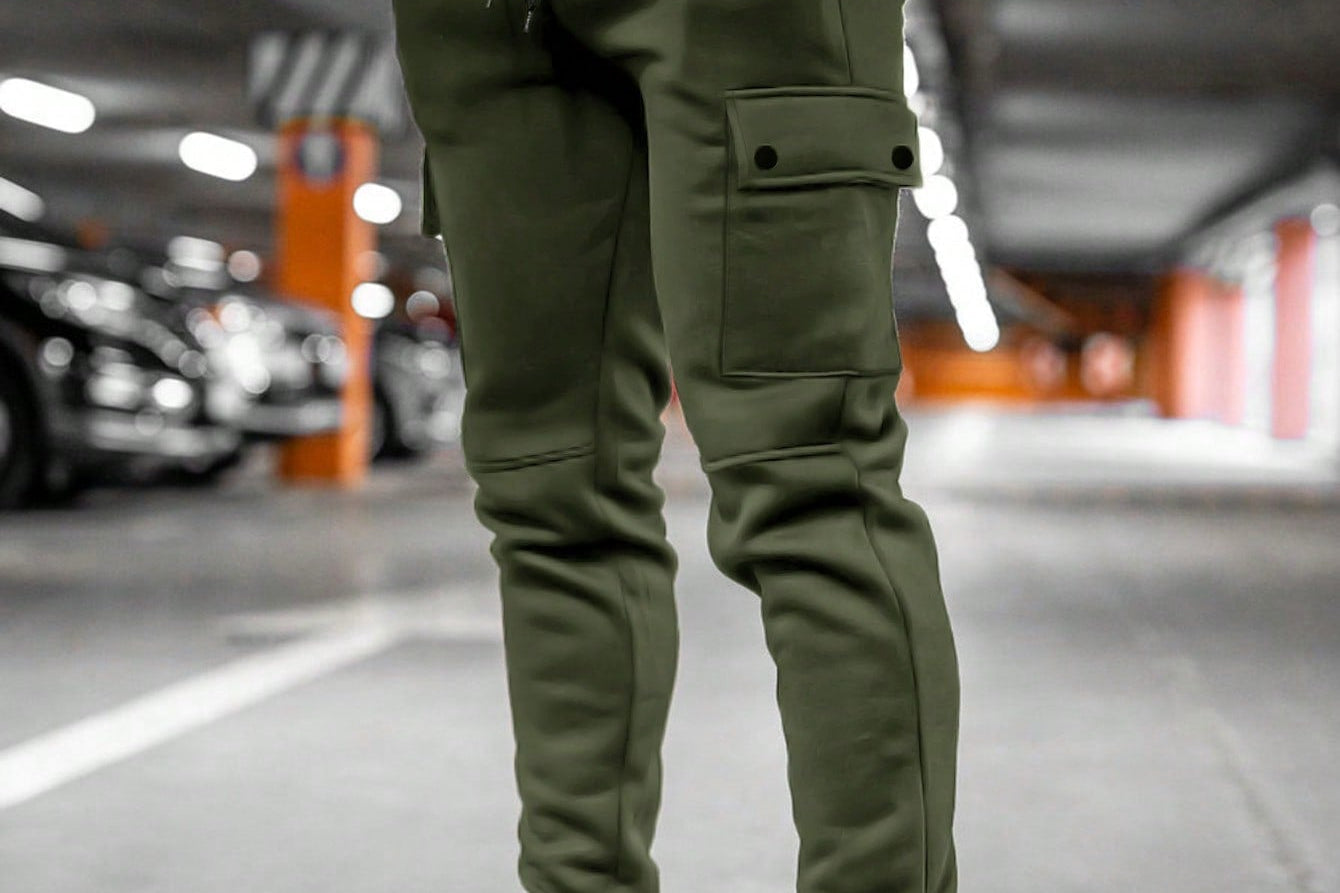 Calder - Men's Cargo Jogger Trousers with Drawstring Waist - Army Green