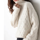Calla - Women's Woven Pattern Turtleneck Sweater