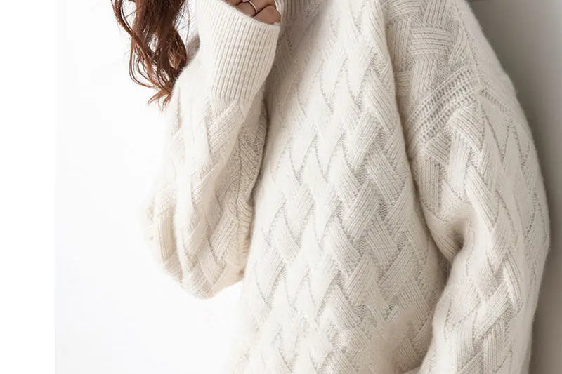 Calla - Women's Woven Pattern Turtleneck Sweater