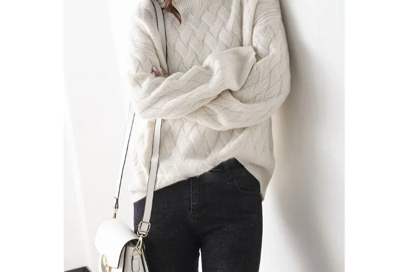 Calla - Women's Woven Pattern Turtleneck Sweater