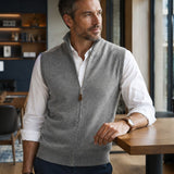 Cameron - Men's Full Zip Knit Vest with Side Pockets - Ash Gray