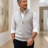 Cameron - Men's Full Zip Knit Vest with Side Pockets - Light Beige