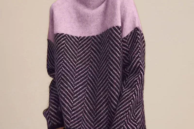 Caoimhe - Women's Soft Cashmere-Blend Turtleneck Sweater - Purple