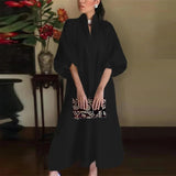 Carol - Women's High Neck Maxi Dress with Balloon Sleeves - Black