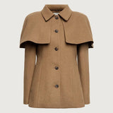 Carolina - Women's Camel Cape Coat with Fitted Waist - Camel