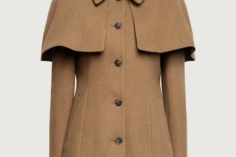 Carolina - Women's Camel Cape Coat with Fitted Waist - Camel