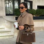 Carolina - Women's Camel Cape Coat with Fitted Waist