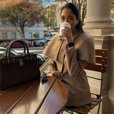 Carolina - Women's Camel Cape Coat with Fitted Waist