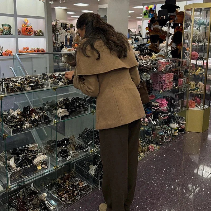 Carolina - Women's Camel Cape Coat with Fitted Waist