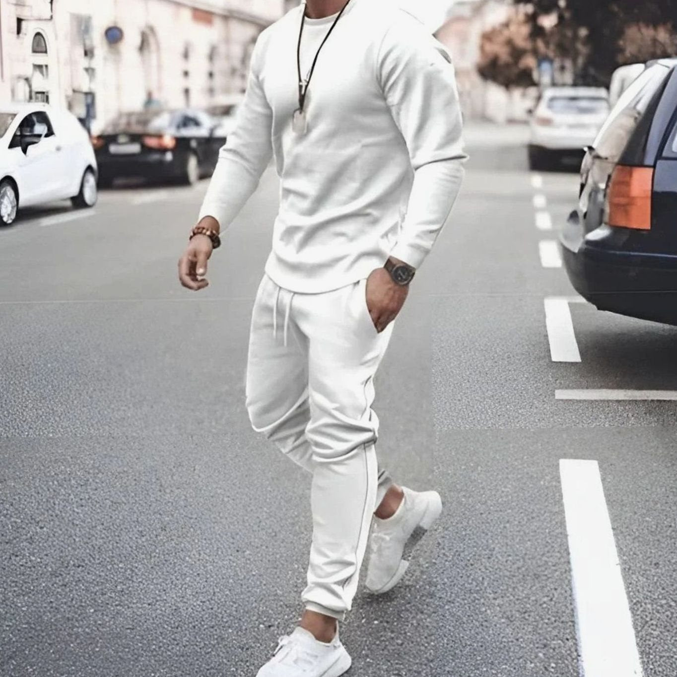 Caspian - Men's Long Sleeve Top and Jogger Set - White