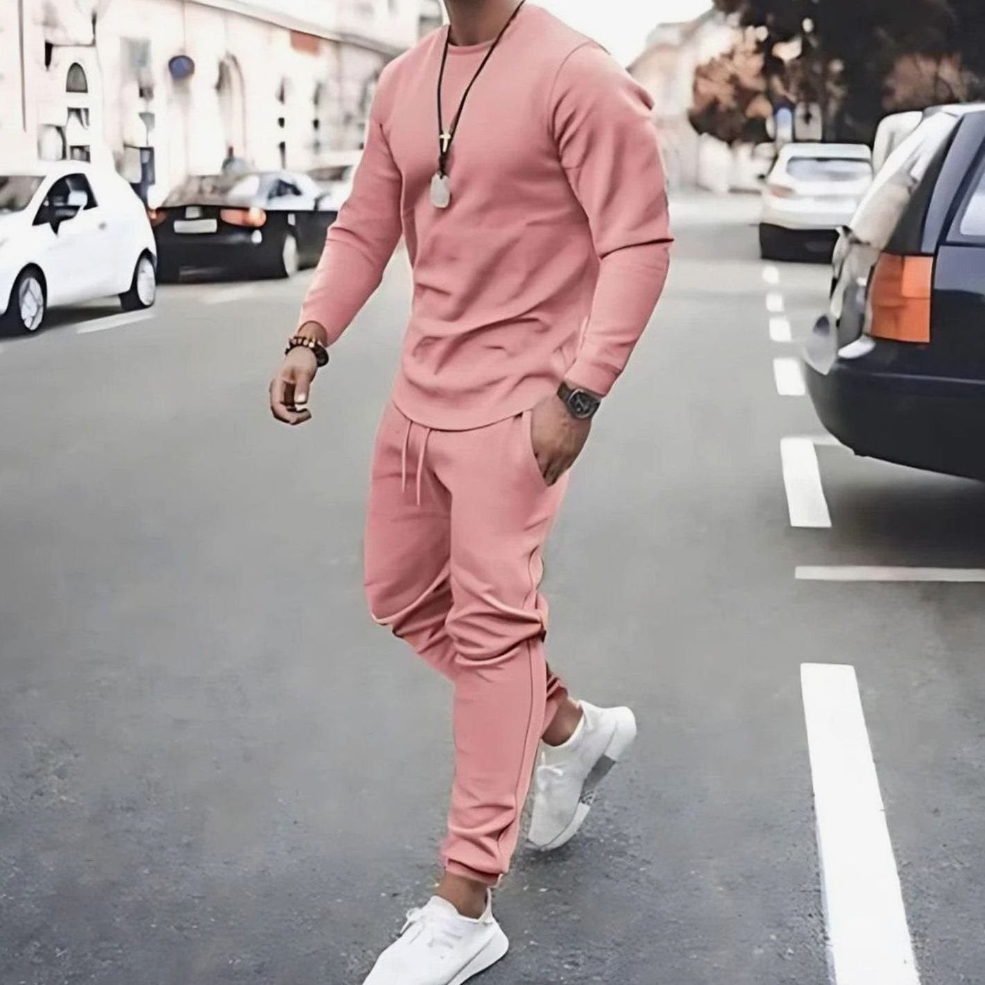 Caspian - Men's Long Sleeve Top and Jogger Set - Pink