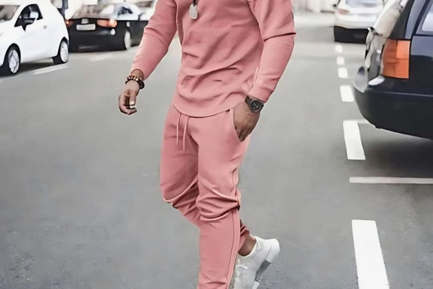 Caspian - Men's Long Sleeve Top and Jogger Set - Pink