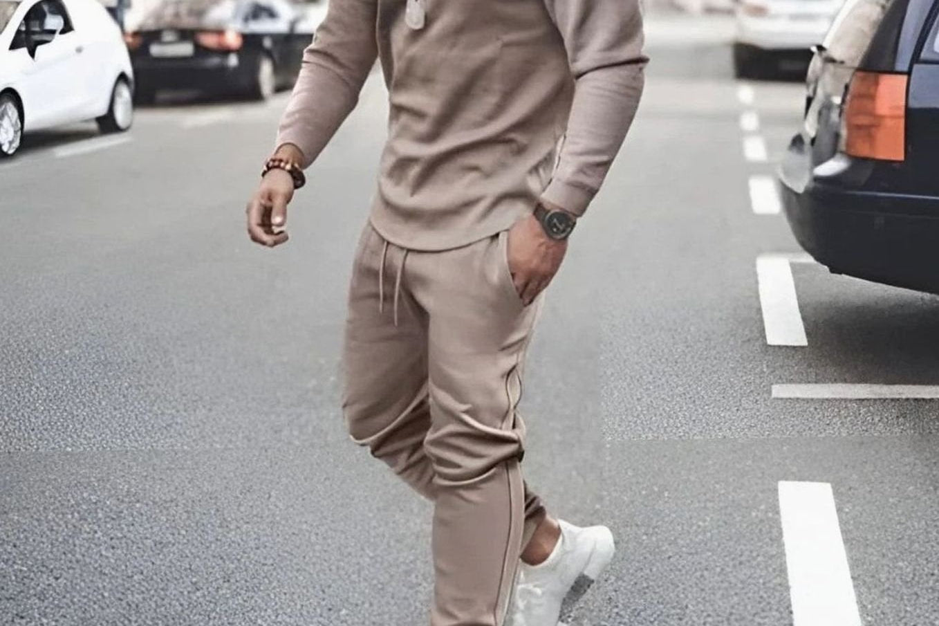 Caspian - Men's Long Sleeve Top and Jogger Set - Beige