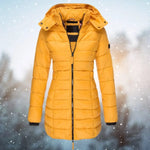 Cassia - Women's Long Quilted Puffer Coat with Hood - Yellow