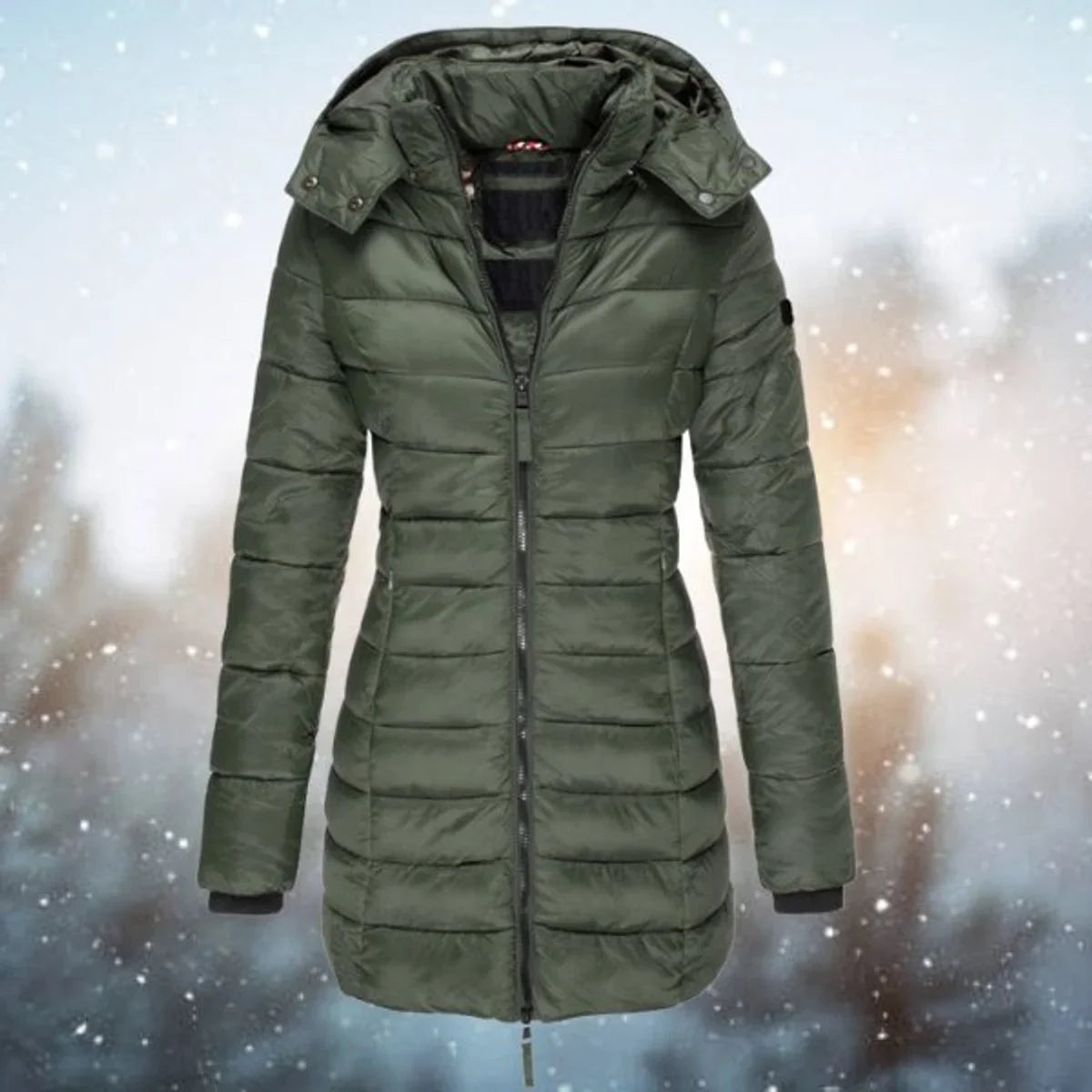 Cassia - Women's Long Quilted Puffer Coat with Hood - Green