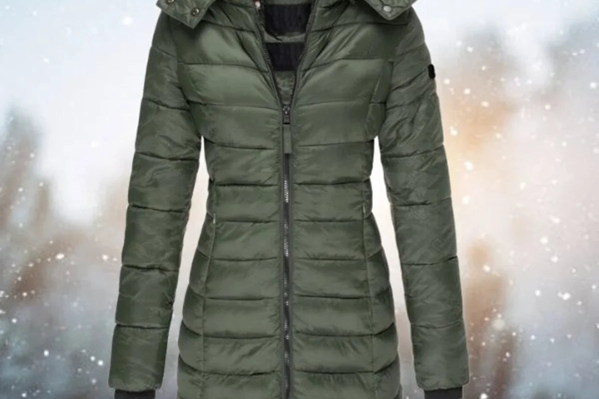 Cassia - Women's Long Quilted Puffer Coat with Hood - Green