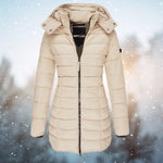 Cassia - Women's Long Quilted Puffer Coat with Hood - Khaki