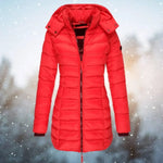 Cassia - Women's Long Quilted Puffer Coat with Hood - Red