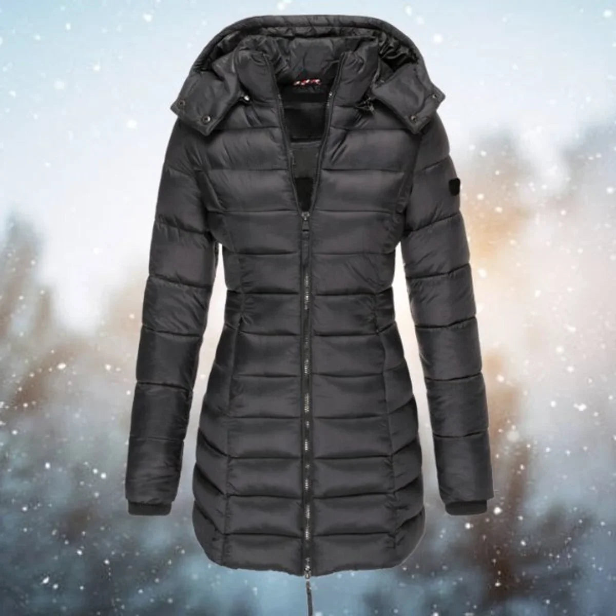 Cassia - Women's Long Quilted Puffer Coat with Hood - Black