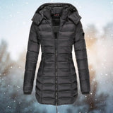Cassia - Women's Long Quilted Puffer Coat with Hood - Black