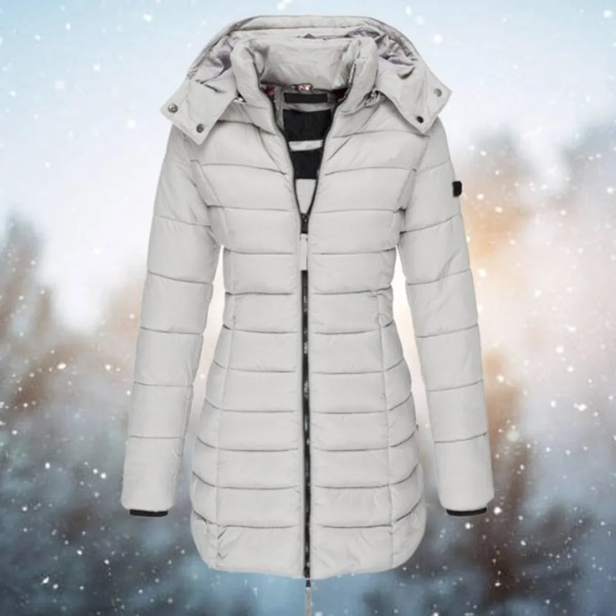 Cassia - Women's Long Quilted Puffer Coat with Hood - Gray