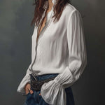 Celina - Women's Zip-Front Blouse with Flounce Cuffs