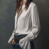 Celina - Women's Zip-Front Blouse with Flounce Cuffs
